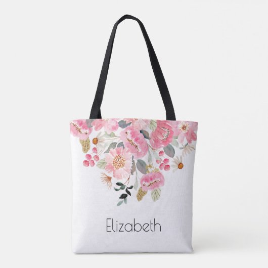 Pink Garden Flowers Floral op maat Tote Bag (Achterkant)