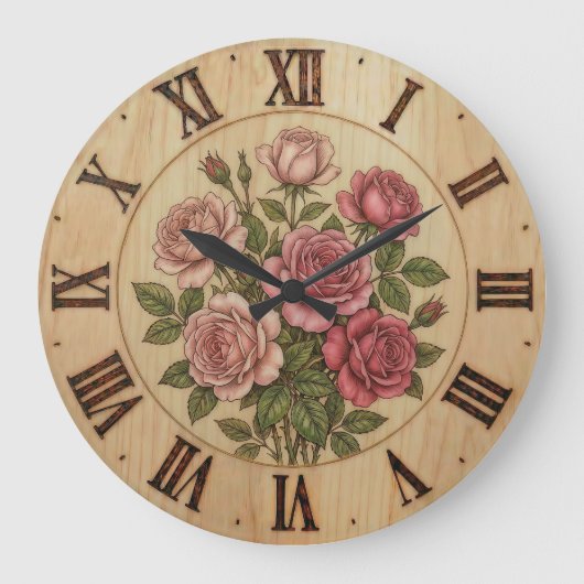 Pink Garden Flowers Wall Clock Grote Klok (Voorkant)