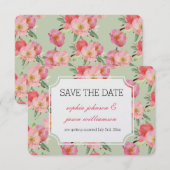 Pink Garden Flowers Waterverf bewaar de datum Kaart (Voorkant / Achterkant)