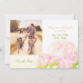 Pink Garden Peony Wedding Photo Save the Date