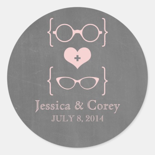 Pink Geeky Glasses Chalkboard Wedding Stickers (Voorkant)