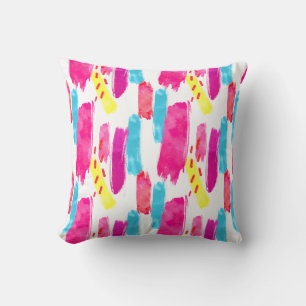 PInk Geel Blauw Abstracte verfstreken   Kussen