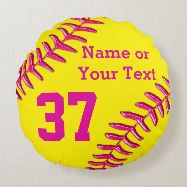 PINK, Geel, GEPERSONALISEERD ronde Softball-Kussen Rond Kussen (Voorkant)