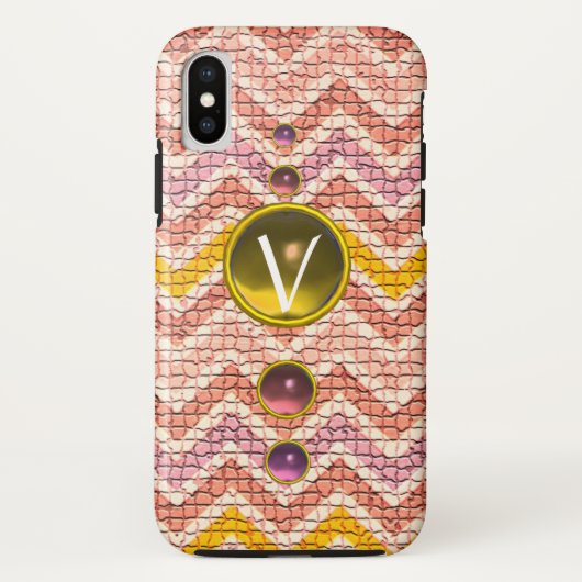 PINK GEMALSTONES EN MONOGRAM VOOR MOSAISCHE CHEVRO Case-Mate iPhone CASE (Achterkant)