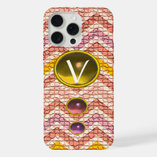 PINK GEMALSTONES EN MONOGRAM VOOR MOSAISCHE CHEVRO iPhone 15 PRO MAX CASE