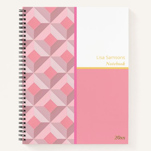 Pink Geometric Squares Custom Notebook Notitieboek (Voorkant)