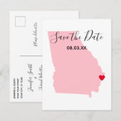 Pink Georgia Red Heart Save the Date Aankondigingskaart (Voorkant / Achterkant)