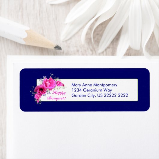 Pink Geranium Bouquet Return Address Labels (Insitu)