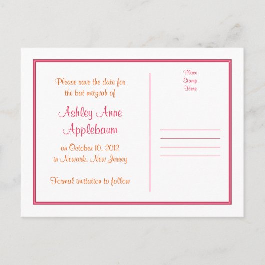 Pink Gerber Daisy Bat Mitswa Bewaar de datum Aankondigingskaart (Achterkant)