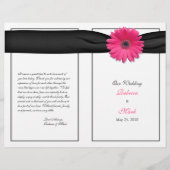 Pink Gerber Daisy Black Ribbon Wedding Programme (Voorkant)