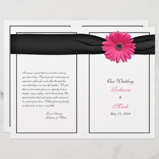 Pink Gerber Daisy Black Ribbon Wedding Programme (Voorkant / Achterkant)