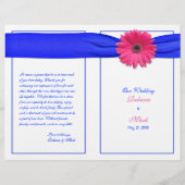 Pink Gerber Daisy Blue Ribbon Wedding Programme (Voorkant)