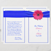 Pink Gerber Daisy Blue Ribbon Wedding Programme (Voorkant / Achterkant)