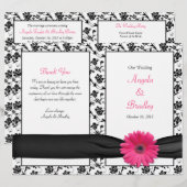 Pink Gerber Daisy Damask Floral Wedding Programme (Voorkant / Achterkant)