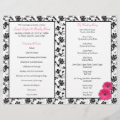 Pink Gerber Daisy Damask Floral Wedding Programme (Achterkant)