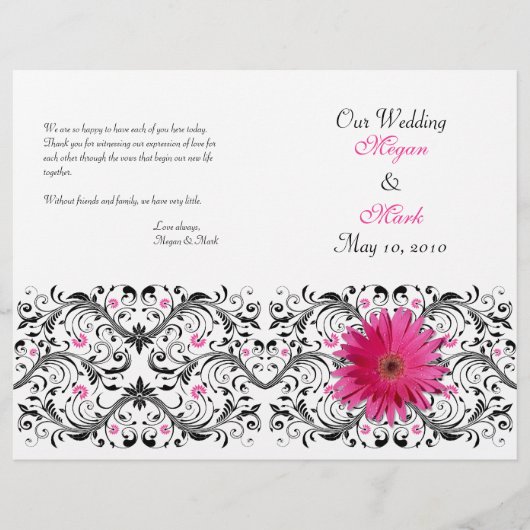 Pink Gerber Daisy Floral Wedding Programme (Voorkant)