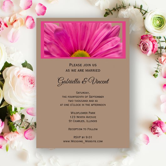 Pink Gerber Daisy Flower Wedding Kaart