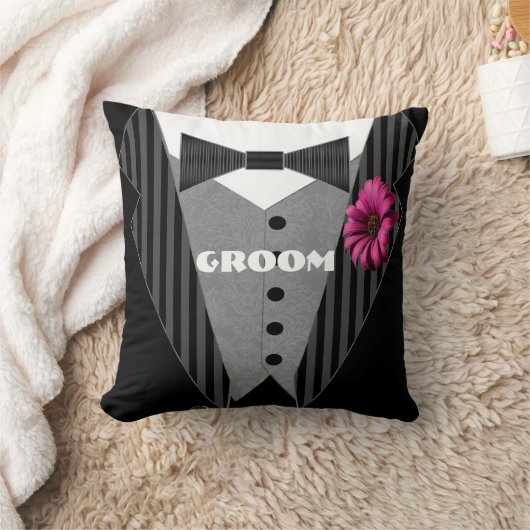 Pink Gerber Daisy Groom's Tuxedo Pillow Kussen (Deken)