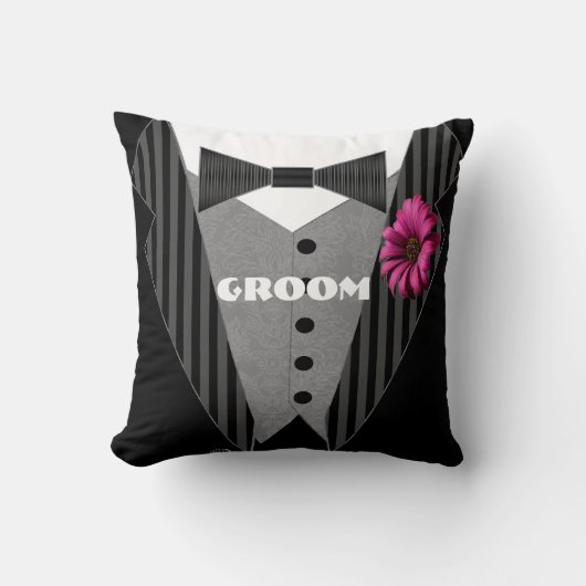 Pink Gerber Daisy Groom's Tuxedo Pillow Kussen (Voorkant)