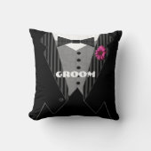 Pink Gerber Daisy Groom's Tuxedo Pillow Kussen (Voorkant)