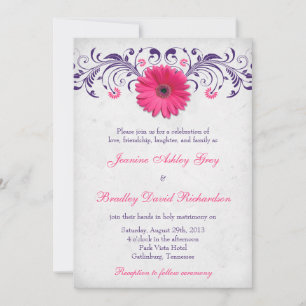 Pink Gerber Daisy Paars Gray Floral Wedding Kaart