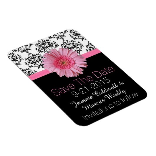 Pink Gerber Daisy Wedding Save the Date Magnet Magneet (Rechterzijde)