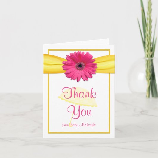 Pink Gerber Daisy Yellow Baby shower Dank u Bedankkaart (Voorkant)