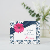 Pink Gerber Navy Damask Recept Kaart voor de bruid (Staand voorkant)
