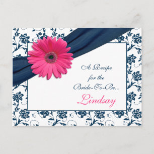 Pink Gerber Navy Damask Recept Kaart voor de bruid