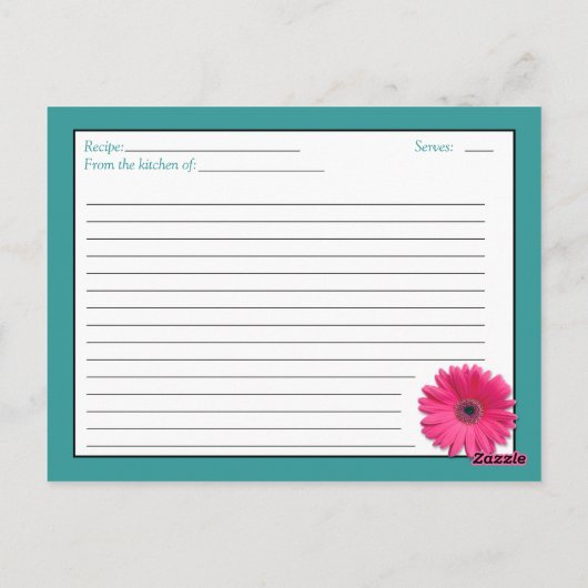 Pink Gerbera Blauwgroen Recept Kaart voor de bruid (Achterkant)