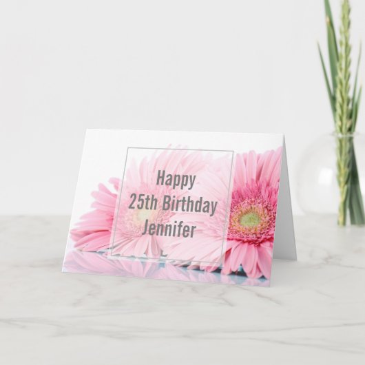 Pink Gerbera Daisies Elegant Foto Birthday Kaart (Voorkant)