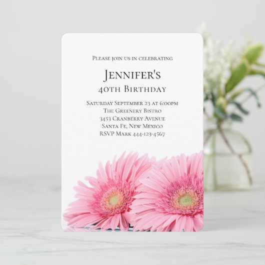 Pink Gerbera Daisies Elegant Foto Birthday Kaart (Staand voorkant)