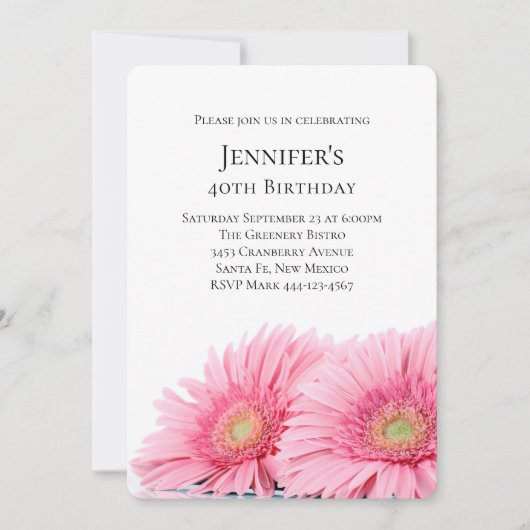Pink Gerbera Daisies Elegant Foto Birthday Kaart (Voorkant)