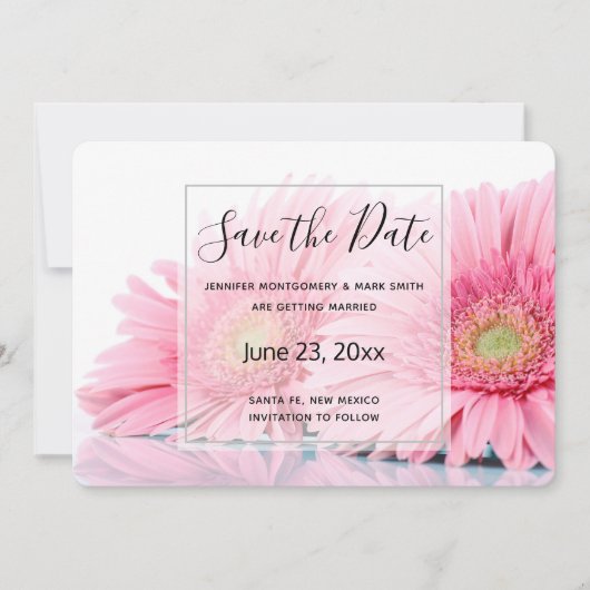 Pink Gerbera Daisies Elegant Foto Save The Date (Voorkant)