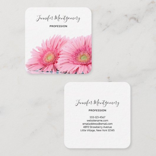Pink Gerbera Daisies Elegant Photo Square Vierkante Visitekaartje (Voorkant / Achterkant)