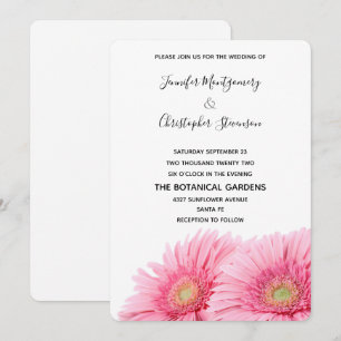 Pink Gerbera Daisies Elegant Photo Wedding Kaart