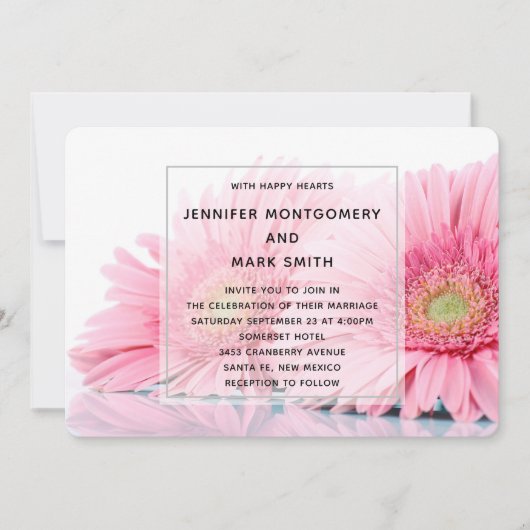 Pink Gerbera Daisies Elegant Photo Wedding Kaart (Voorkant)
