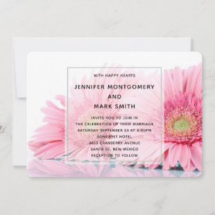 Pink Gerbera Daisies Elegant Photo Wedding Kaart