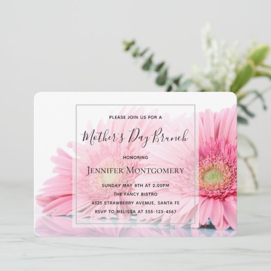 Pink Gerbera Daisies Photo Moederdag Brunch Kaart (Staand voorkant)