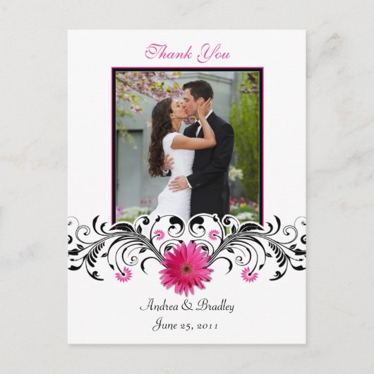 Pink Gerbera Daisy Bedankt Briefkaart (Voorkant)