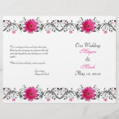 Pink Gerbera Daisy Black Floral Wedding Programme (Voorkant)