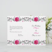 Pink Gerbera Daisy Black Floral Wedding Programme (Staand voorkant)