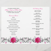 Pink Gerbera Daisy Black Floral Wedding Programme (Achterkant)