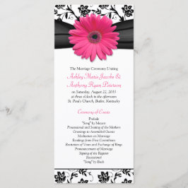Pink Gerbera Daisy Black Floral Wedding Programme Programmakaart