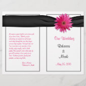 Pink Gerbera Daisy Black Ribbon Wedding Programme (Voorkant)
