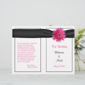 Pink Gerbera Daisy Black Ribbon Wedding Programme (Staand voorkant)