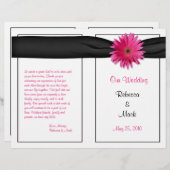 Pink Gerbera Daisy Black Ribbon Wedding Programme (Voorkant / Achterkant)