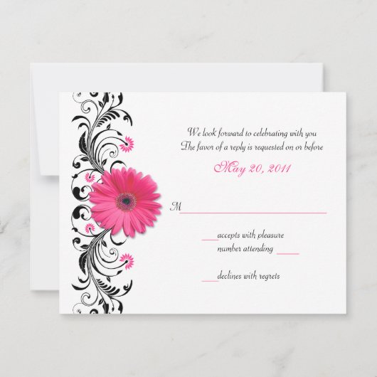 Pink Gerbera Daisy Bloemen Respons Kaart (Achterkant)