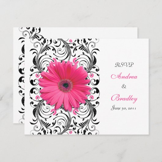 Pink Gerbera Daisy Bloemen Respons Kaart (Voorkant / Achterkant)