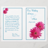 Pink Gerbera Daisy Blue Wedding Programme (Voorkant)